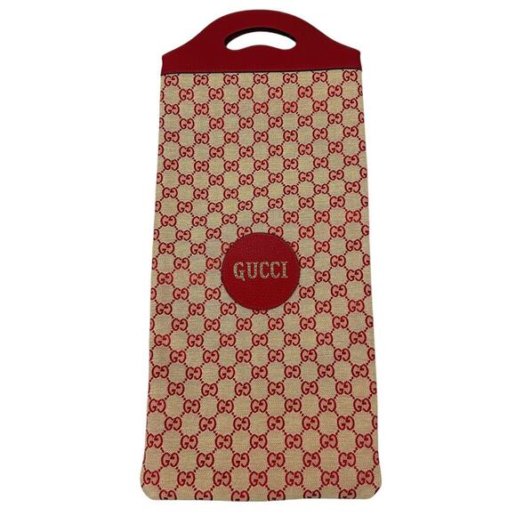 Gucci Red Leather GG Monogram Long Top Handle Canvas BAg - Picture 2 of 10